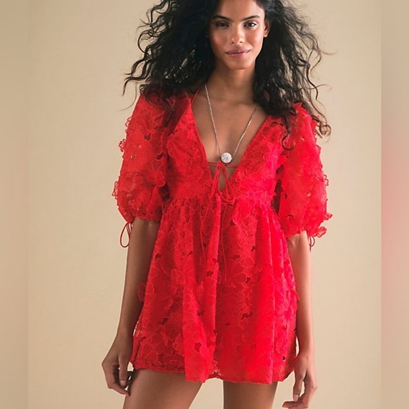 Free People x For Love & Lemons Serena Floral Embroidered Mini Dress S - Picture 1 of 12
